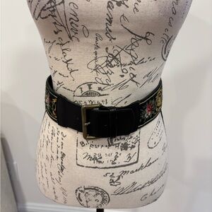 Laura Ashley Black Belt with Floral Embroidery